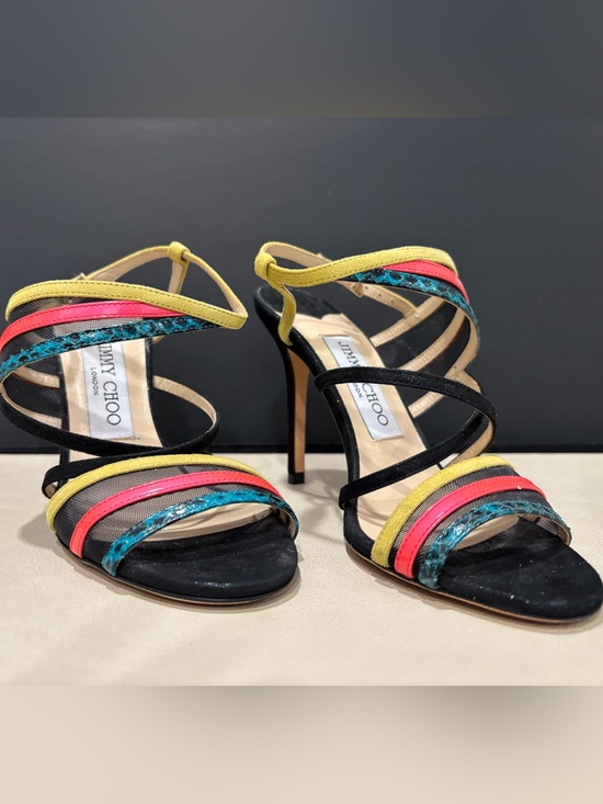 Jimmy Choo Shoes - Jimmy Choo Heels Black Strappy, Size 5, Wedding Cocktail Colorful Evening Party